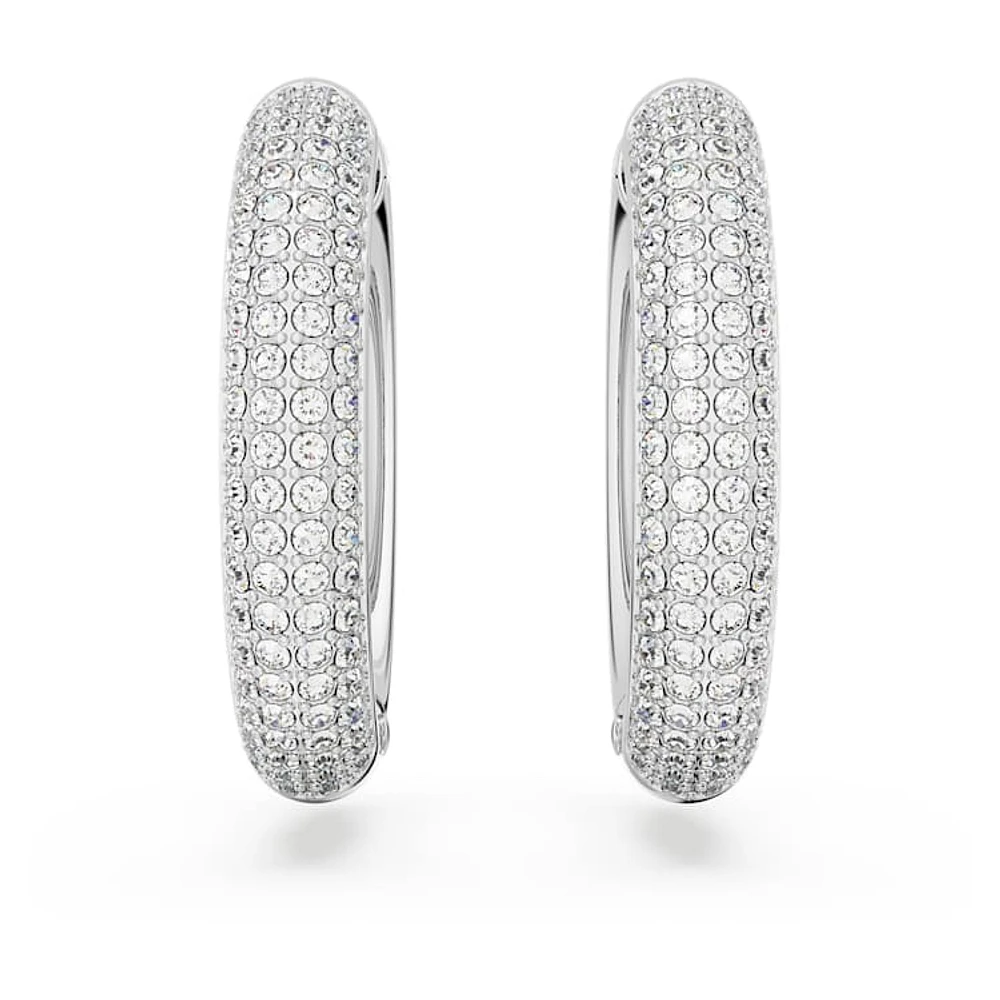 Dextera hoop earrings, Medium, White, Rhodium plated by SWAROVSKI