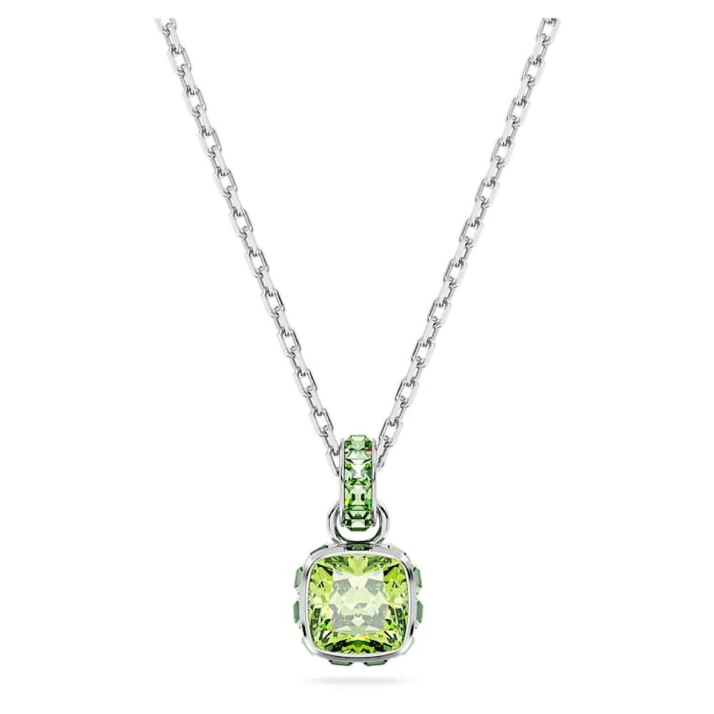 Birthstone pendant, Square cut, August, Green, Rhodium plated by SWAROVSKI