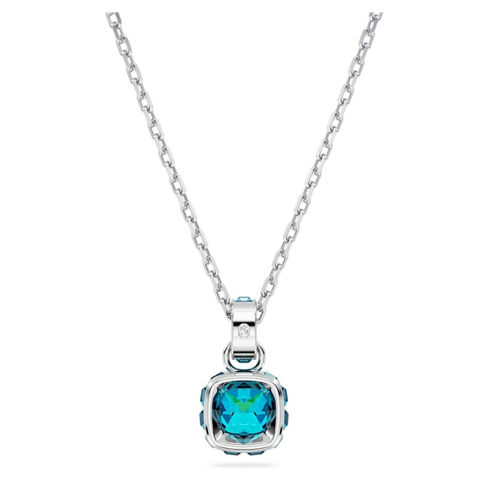 Birthstone pendant, Square cut, December, Blue, Rhodium plated by SWAROVSKI