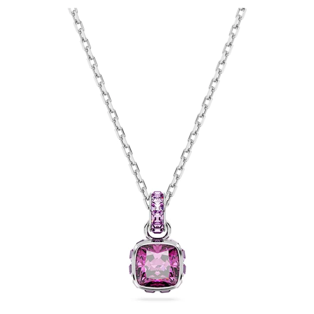 Birthstone pendant, Square cut, February, Purple, Rhodium plated by SWAROVSKI