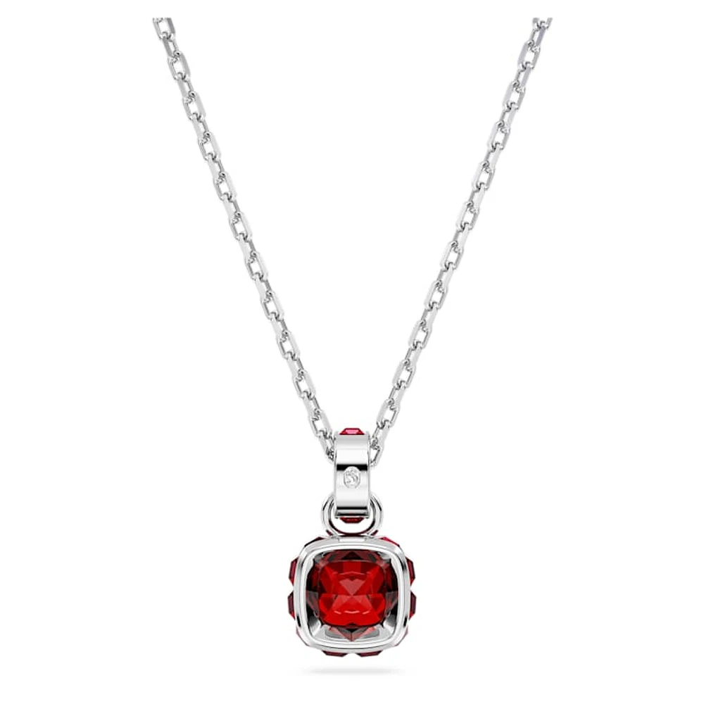 Birthstone pendant, Square cut, January, Red, Rhodium plated by SWAROVSKI