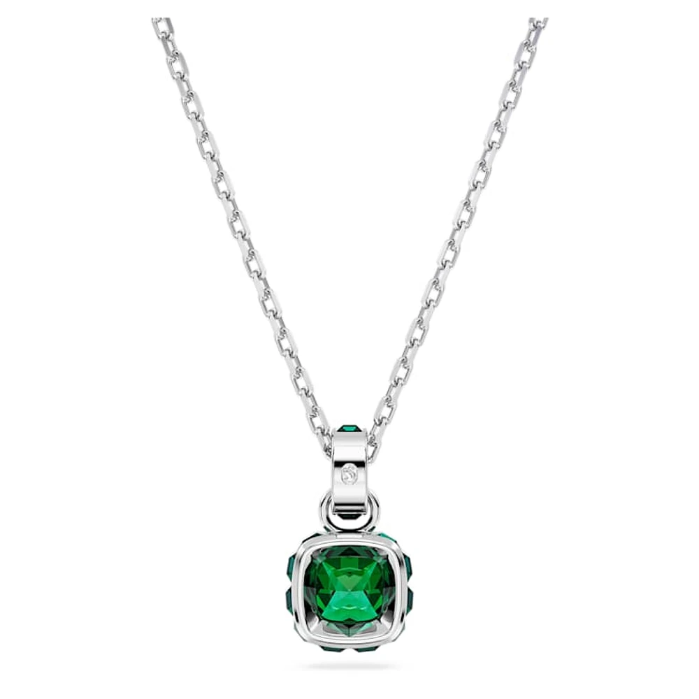 Birthstone pendant, Square cut, May, Green, Rhodium plated by SWAROVSKI