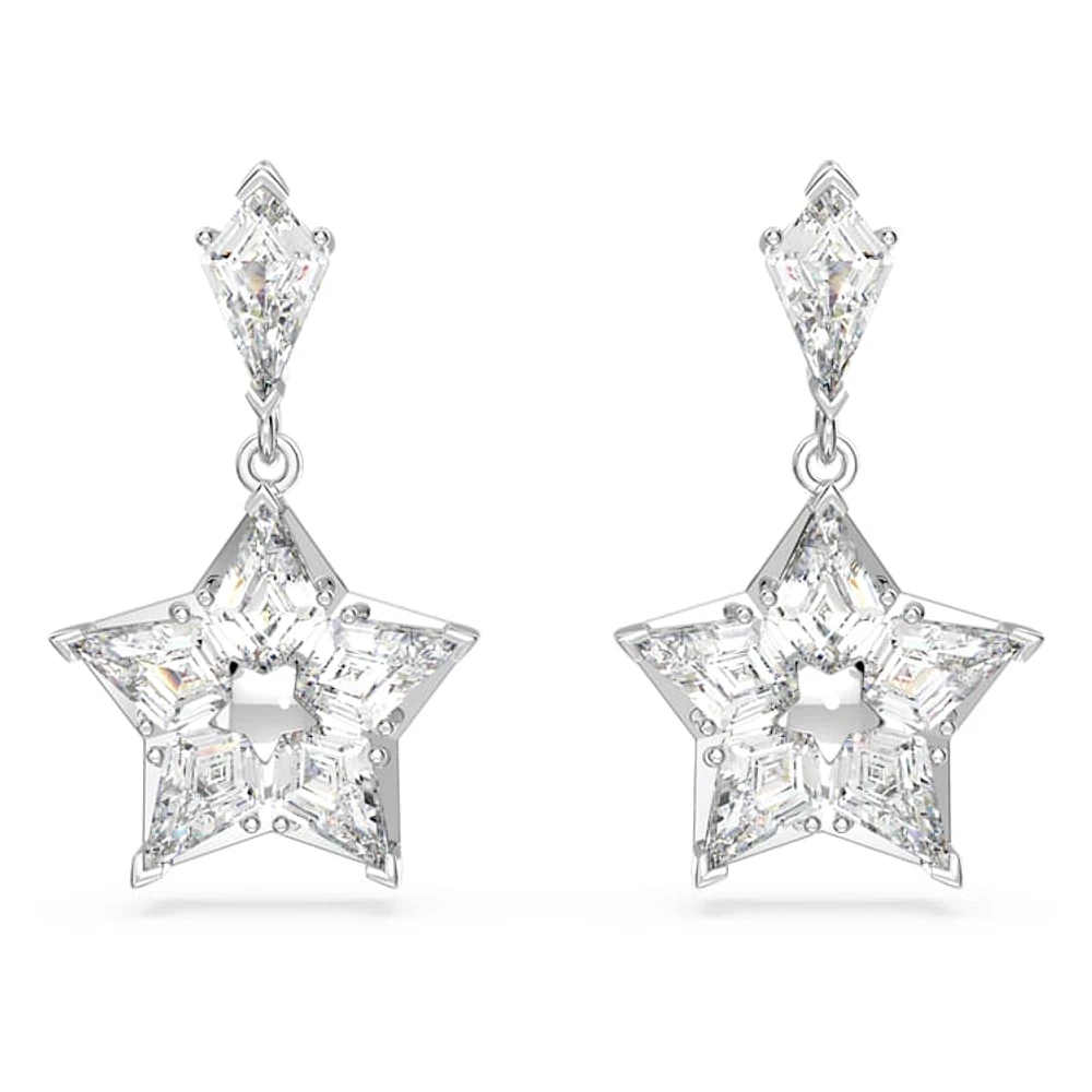 Stella drop earrings, Kite cut, Star, White, Rhodium plated by SWAROVSKI