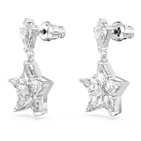 Stella drop earrings, Kite cut, Star, White, Rhodium plated by SWAROVSKI