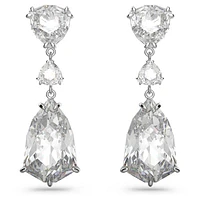 Mesmera drop earrings, Mixed cuts, White, Rhodium plated by SWAROVSKI