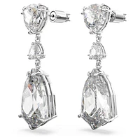 Mesmera drop earrings, Mixed cuts, White, Rhodium plated by SWAROVSKI