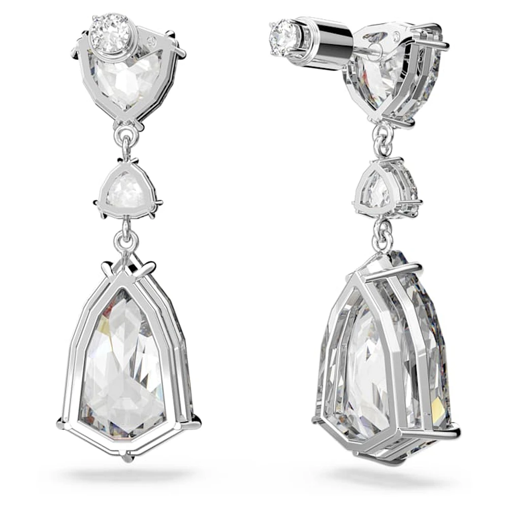 Mesmera drop earrings, Mixed cuts, White, Rhodium plated by SWAROVSKI