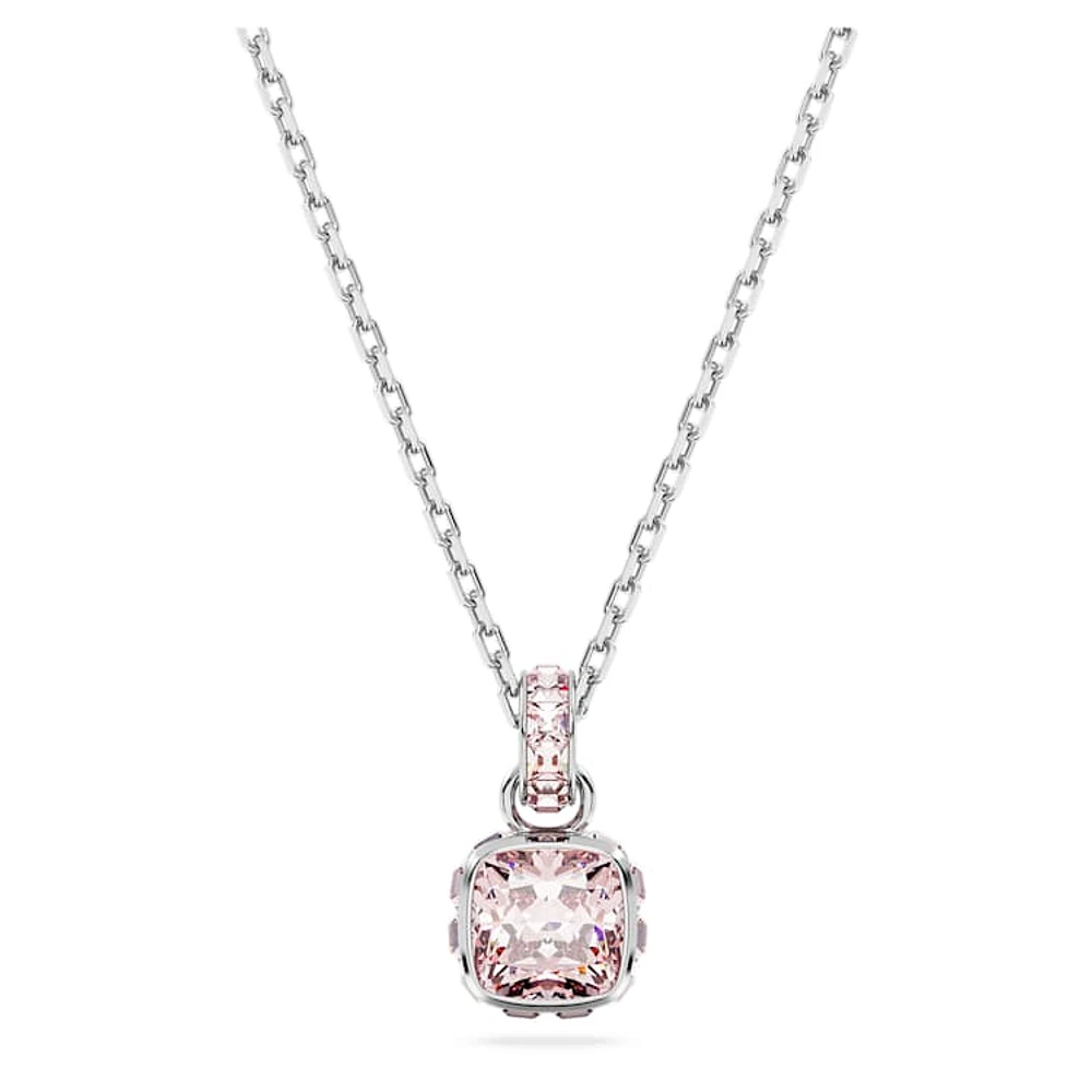 Birthstone pendant, Square cut, June, Pink, Rhodium plated by SWAROVSKI