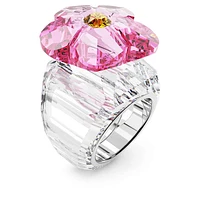 Idyllia cocktail ring, Flower, Pink, Rhodium plated by SWAROVSKI