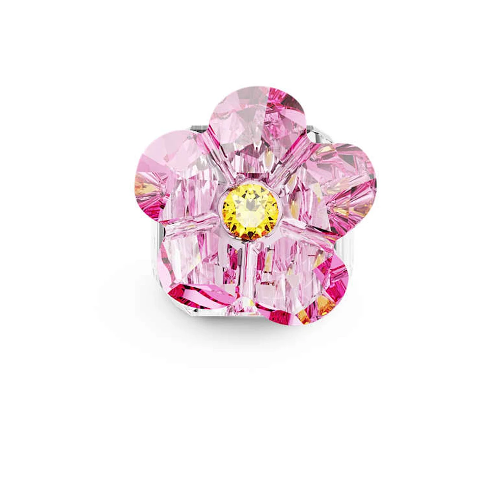 Idyllia cocktail ring, Flower, Pink, Rhodium plated by SWAROVSKI