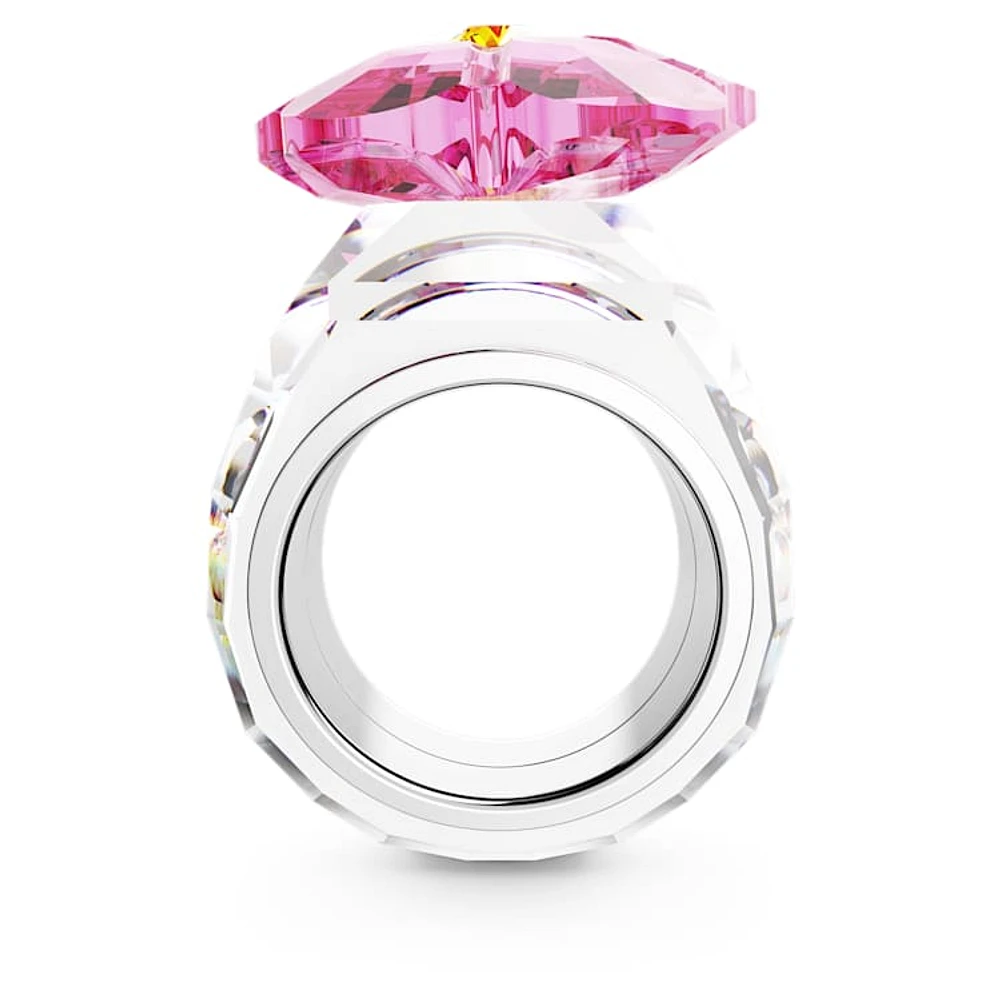 Idyllia cocktail ring, Flower, Pink, Rhodium plated by SWAROVSKI