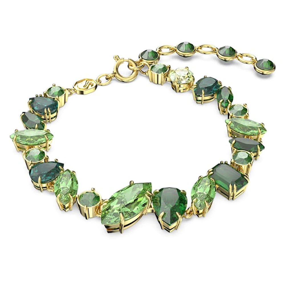 Gema bracelet, Mixed cuts, Green, Gold-tone plated by SWAROVSKI