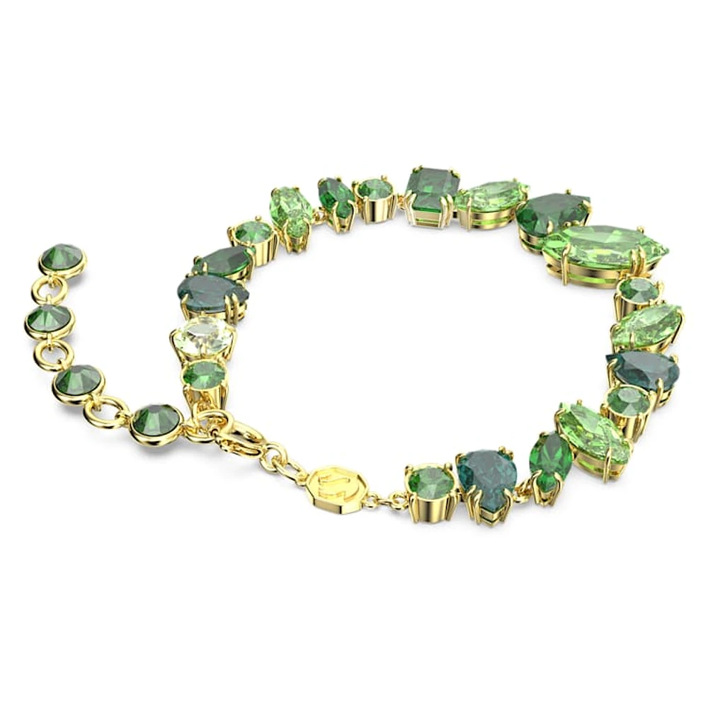 Gema bracelet, Mixed cuts, Green, Gold-tone plated by SWAROVSKI