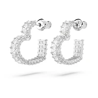 Matrix hoop earrings, Heart, Small, White, Rhodium plated by SWAROVSKI