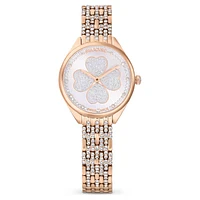 Attract watch, Swiss Made, Clover, Crystal bracelet, Rose gold tone, Rose gold-tone finish by SWAROVSKI