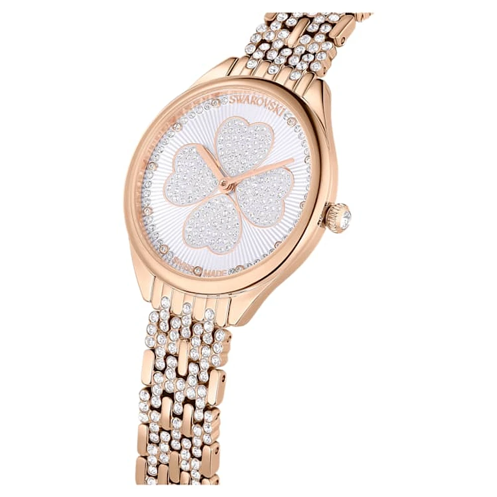 Attract watch, Swiss Made, Clover, Crystal bracelet, Rose gold tone, Rose gold-tone finish by SWAROVSKI