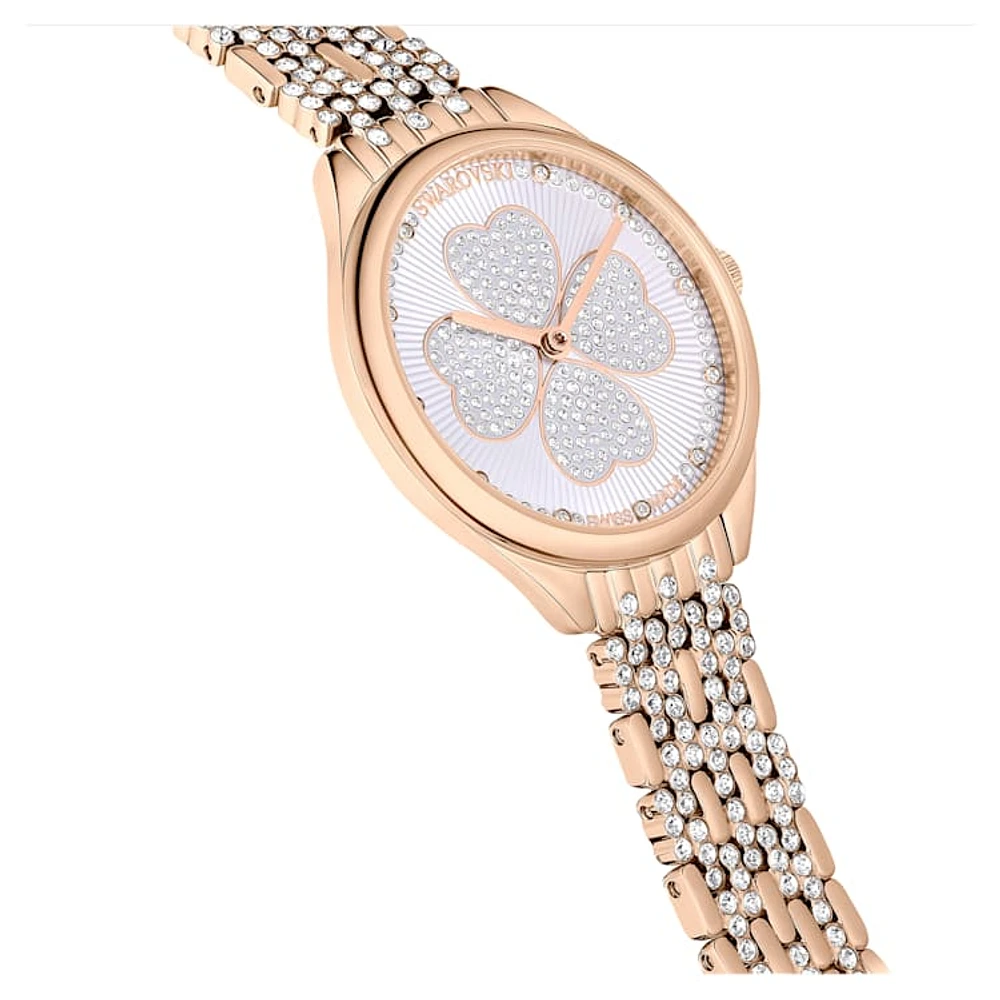 Attract watch, Swiss Made, Clover, Crystal bracelet, Rose gold tone, Rose gold-tone finish by SWAROVSKI