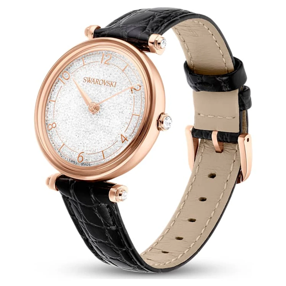 Crystalline Wonder watch, Swiss Made, Leather strap, Black, Rose gold-tone finish by SWAROVSKI