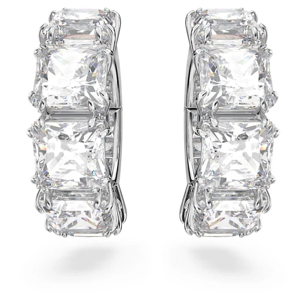 Matrix clip earrings, Square cut, White, Rhodium plated by SWAROVSKI