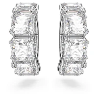 Matrix clip earrings, Square cut, White, Rhodium plated by SWAROVSKI