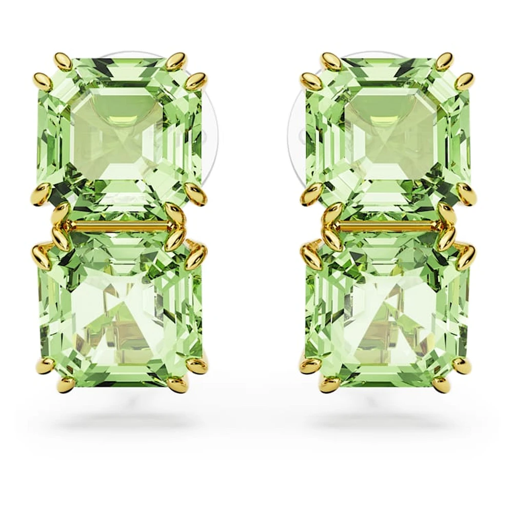 Millenia clip earrings, Square cut, Green, Gold-tone plated by SWAROVSKI