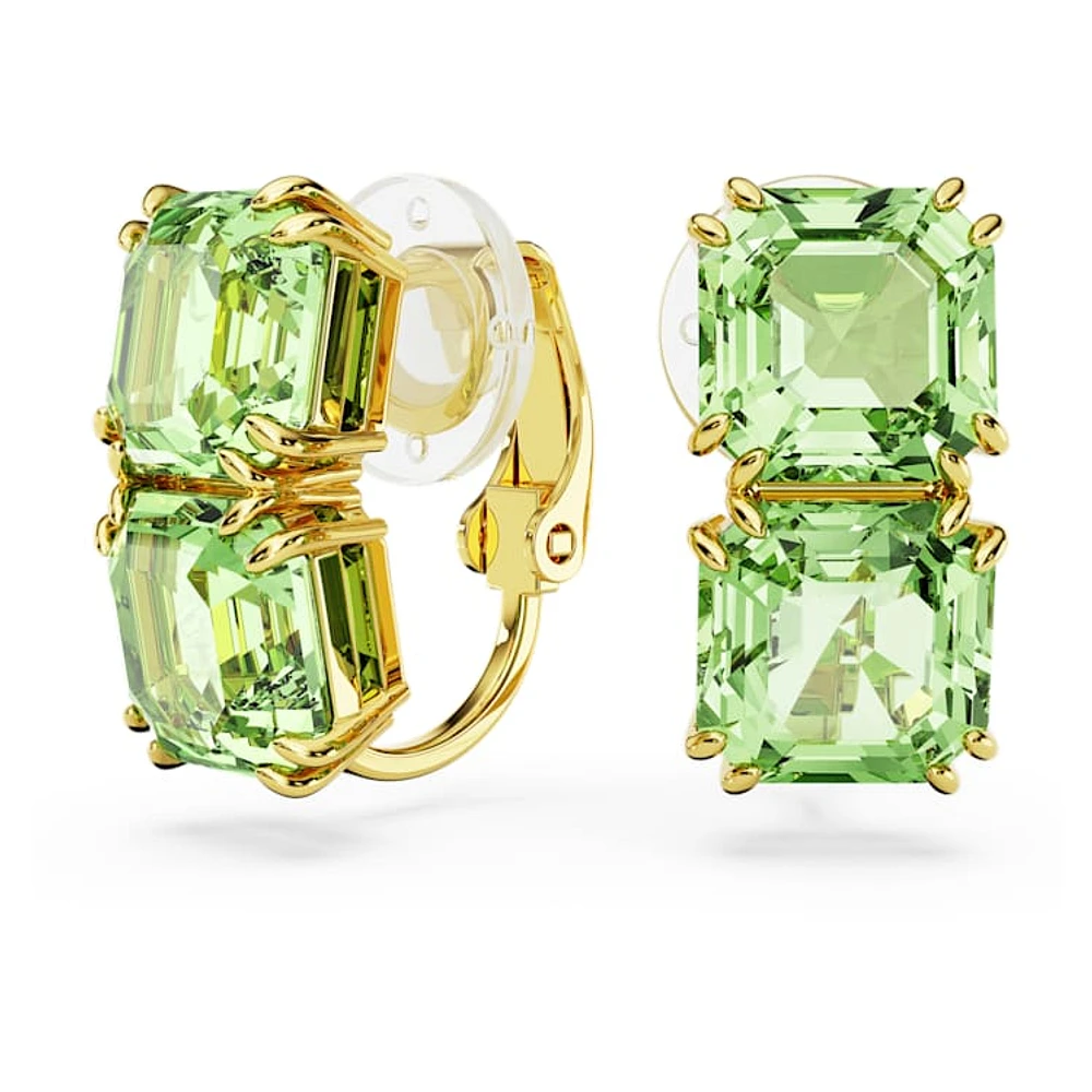 Millenia clip earrings, Square cut, Green, Gold-tone plated by SWAROVSKI