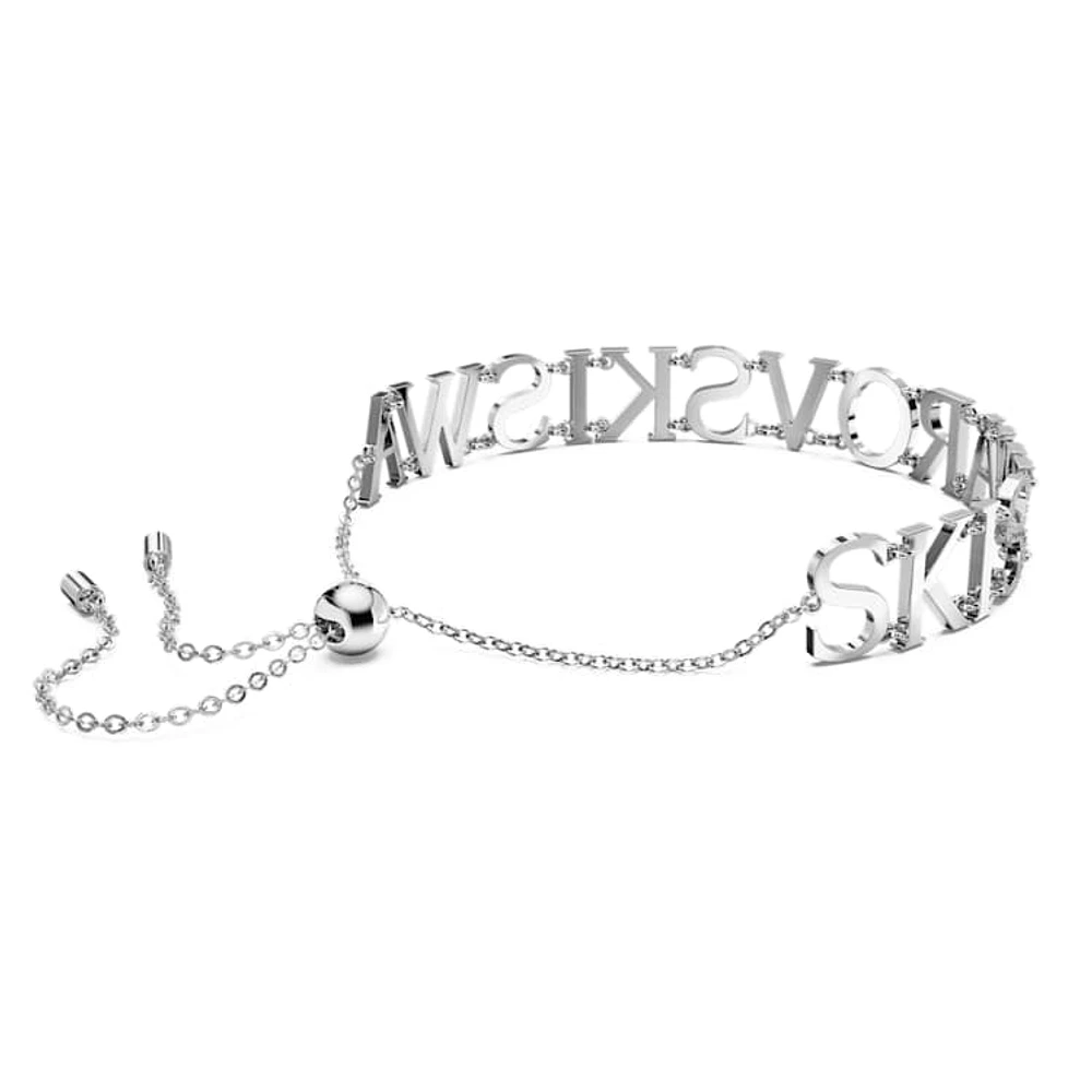 Wordmark bracelet, Swarovski, White, Rhodium plated by SWAROVSKI