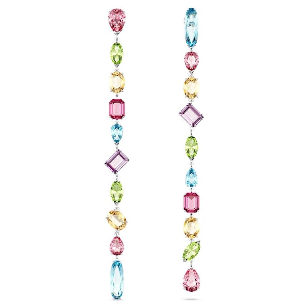 Gema drop earrings, Asymmetrical design, Mixed cuts, Extra long, Multicoloured, Rhodium plated by SWAROVSKI