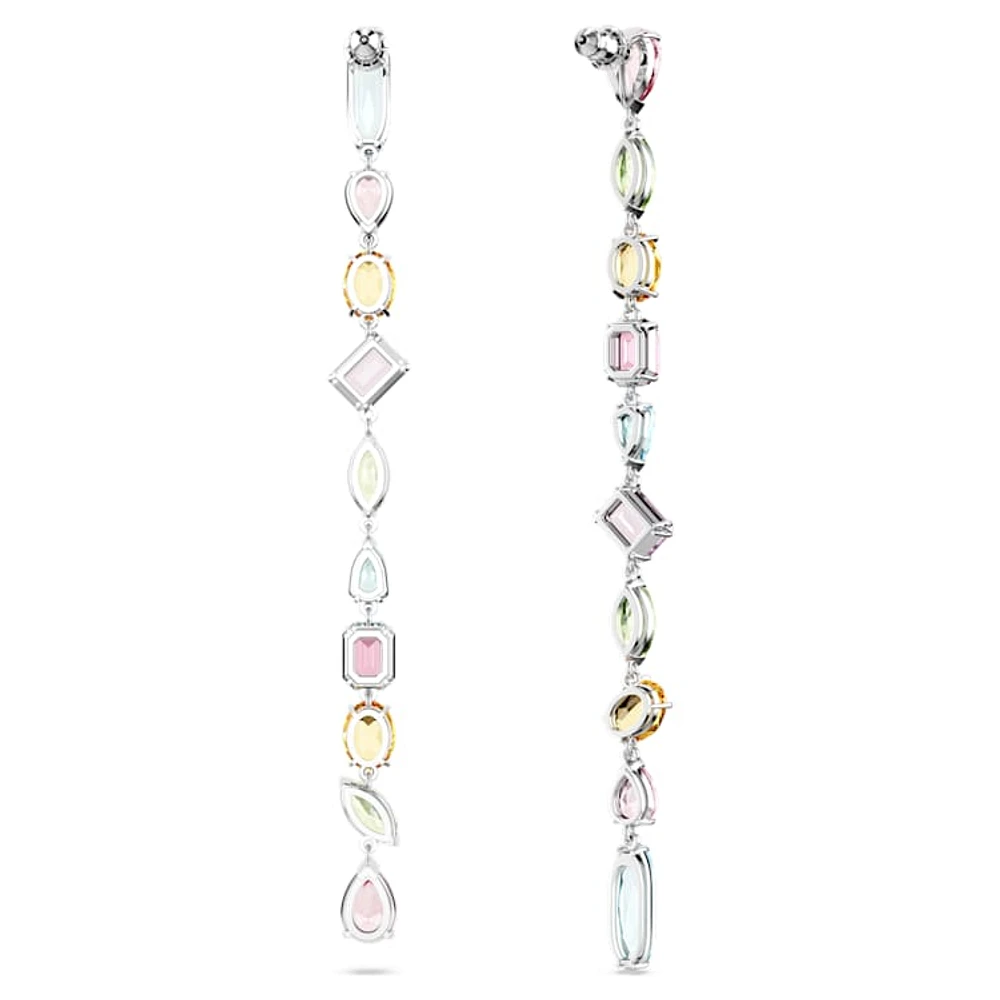 Gema drop earrings, Asymmetrical design, Mixed cuts, Extra long, Multicoloured, Rhodium plated by SWAROVSKI