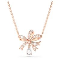 Hyperbola necklace, Bow, Small, White, Rose gold-tone plated by SWAROVSKI