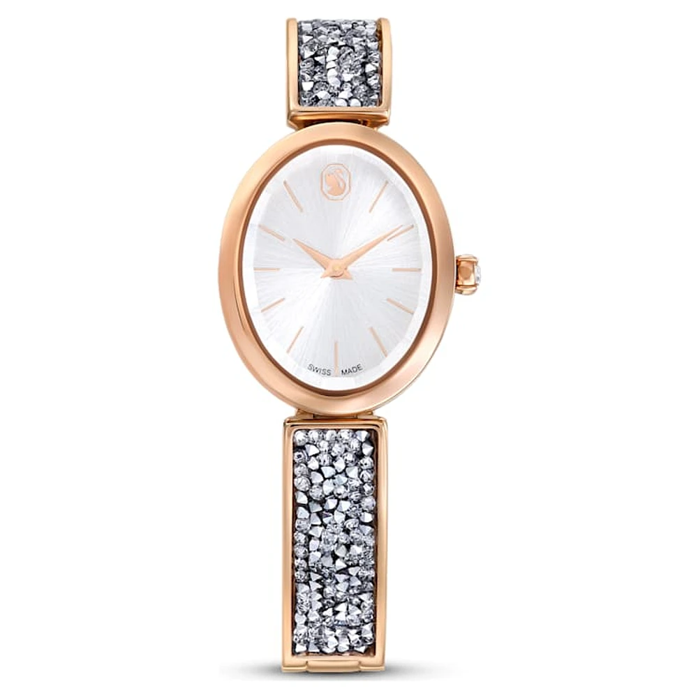 Crystal Rock Oval watch, Swiss Made, Crystal bracelet, Rose gold tone, Rose gold-tone finish by SWAROVSKI