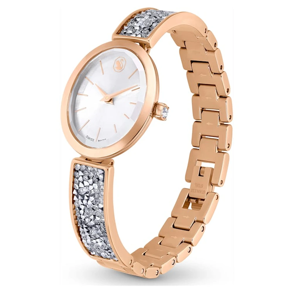 Crystal Rock Oval watch, Swiss Made, Crystal bracelet, Rose gold tone, Rose gold-tone finish by SWAROVSKI