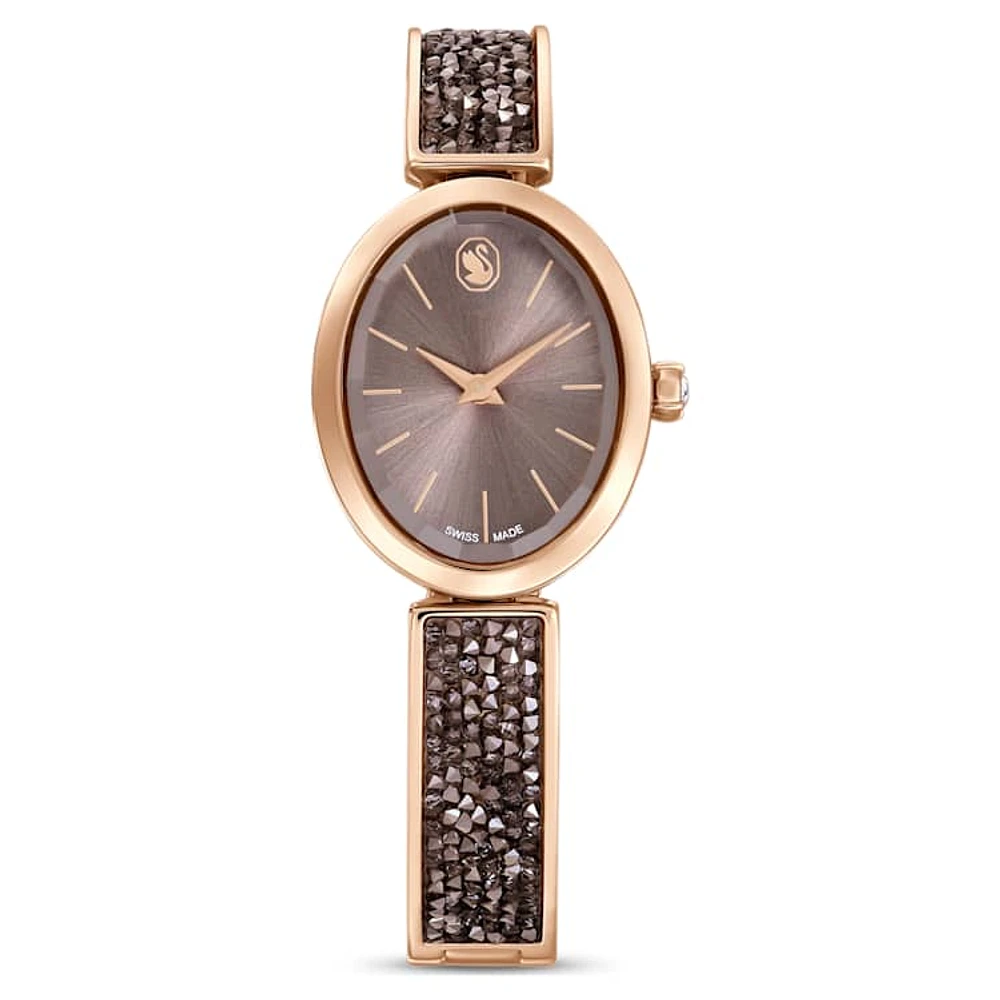 Crystal Rock Oval watch, Swiss Made, Crystal bracelet, Grey, Rose gold-tone finish by SWAROVSKI