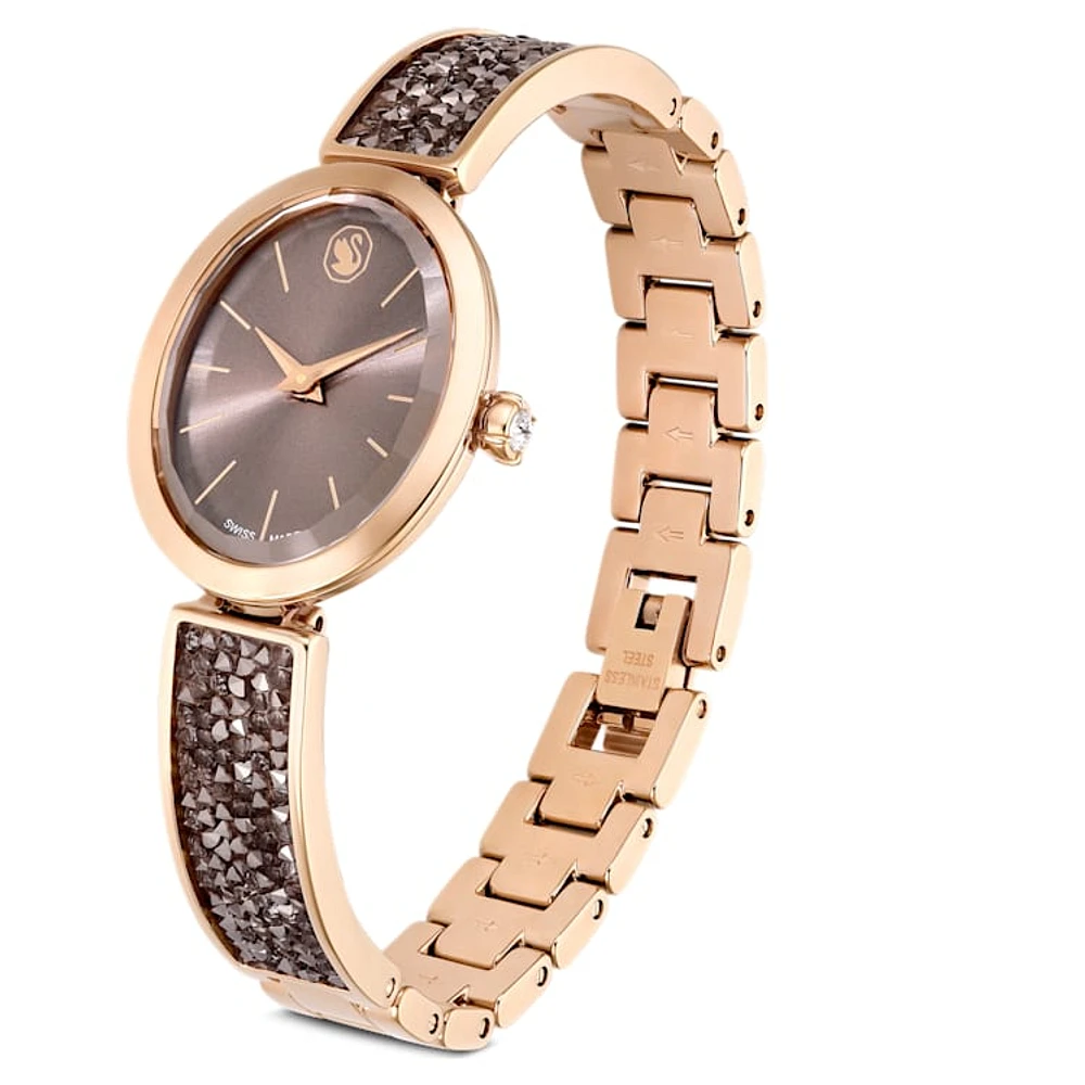 Crystal Rock Oval watch, Swiss Made, Crystal bracelet, Grey, Rose gold-tone finish by SWAROVSKI