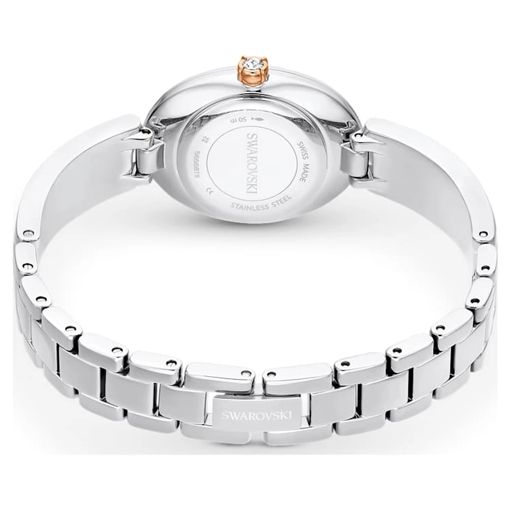 Crystal Rock Oval watch, Swiss Made, Crystal bracelet, White, Stainless steel by SWAROVSKI