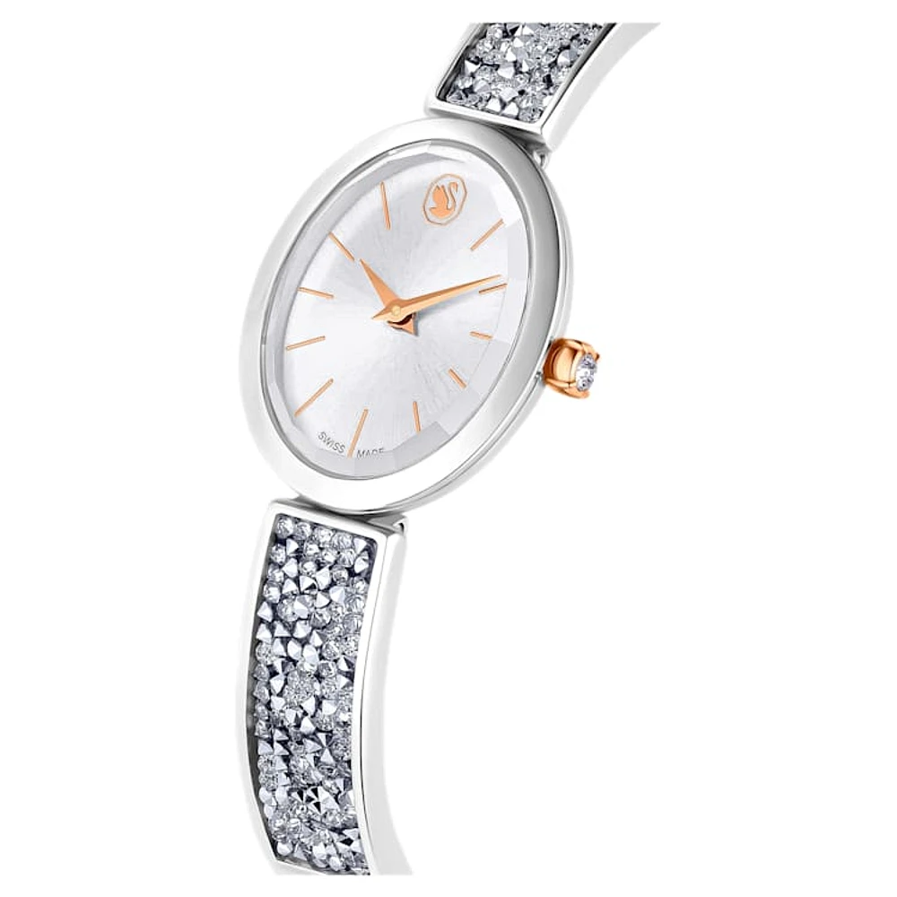 Crystal Rock Oval watch, Swiss Made, Crystal bracelet, White, Stainless steel by SWAROVSKI