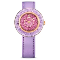 Crystalline Lustre watch, Swiss Made, Leather strap, Purple, Rose gold-tone finish by SWAROVSKI