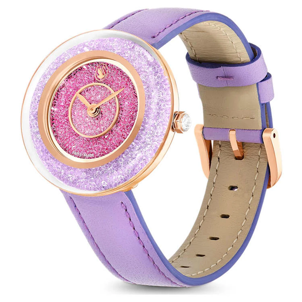 Crystalline Lustre watch, Swiss Made, Leather strap, Purple, Rose gold-tone finish by SWAROVSKI