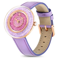 Crystalline Lustre watch, Swiss Made, Leather strap, Purple, Rose gold-tone finish by SWAROVSKI