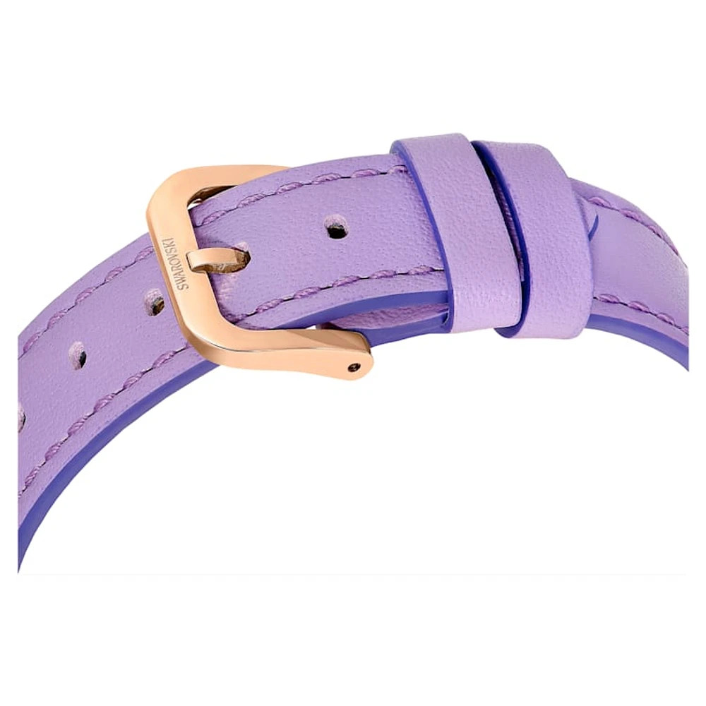 Crystalline Lustre watch, Swiss Made, Leather strap, Purple, Rose gold-tone finish by SWAROVSKI