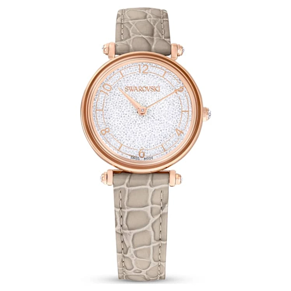 Crystalline Wonder watch, Swiss Made, Leather strap, Beige, Rose gold-tone finish by SWAROVSKI