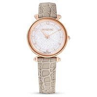 Crystalline Wonder watch, Swiss Made, Leather strap, Beige, Rose gold-tone finish by SWAROVSKI