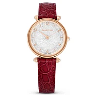 Crystalline Wonder watch, Swiss Made, Leather strap, Red, Rose gold-tone finish by SWAROVSKI