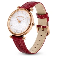 Crystalline Wonder watch, Swiss Made, Leather strap, Red, Rose gold-tone finish by SWAROVSKI