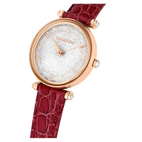 Crystalline Wonder watch, Swiss Made, Leather strap, Red, Rose gold-tone finish by SWAROVSKI