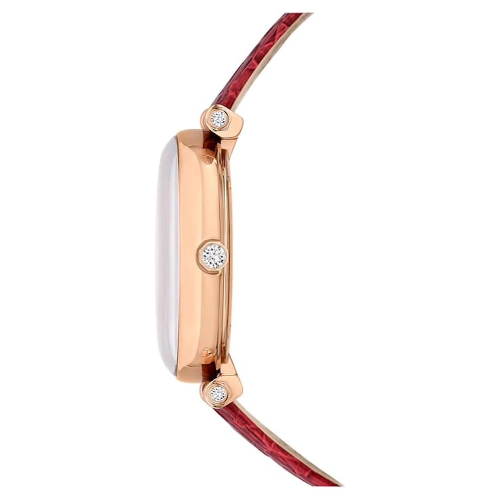 Crystalline Wonder watch, Swiss Made, Leather strap, Red, Rose gold-tone finish by SWAROVSKI