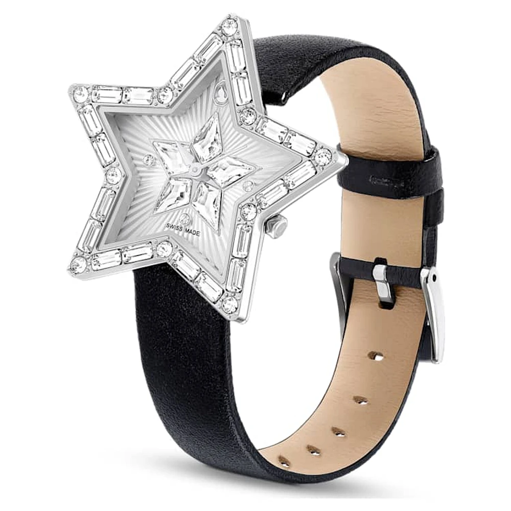 Symbolica Star watch, Swiss Made, Star, Leather strap, White, Stainless steel by SWAROVSKI