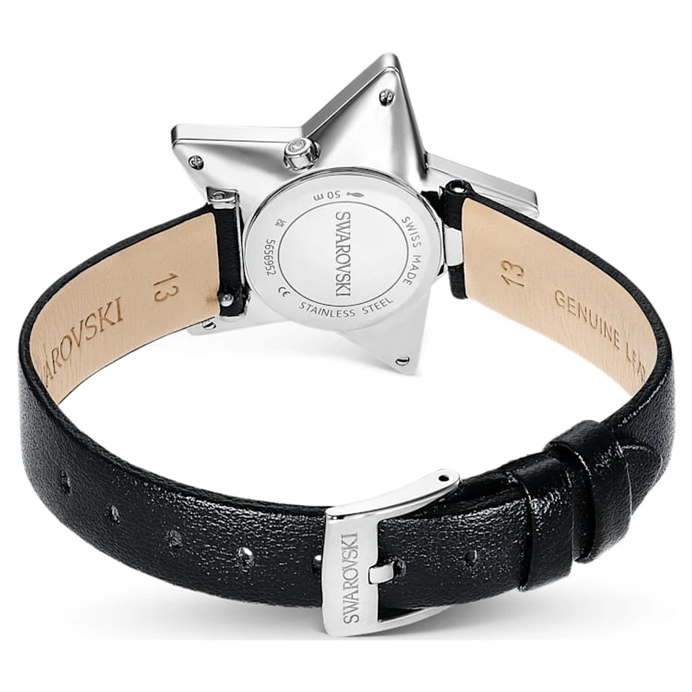 Symbolica Star watch, Swiss Made, Star, Leather strap, White, Stainless steel by SWAROVSKI