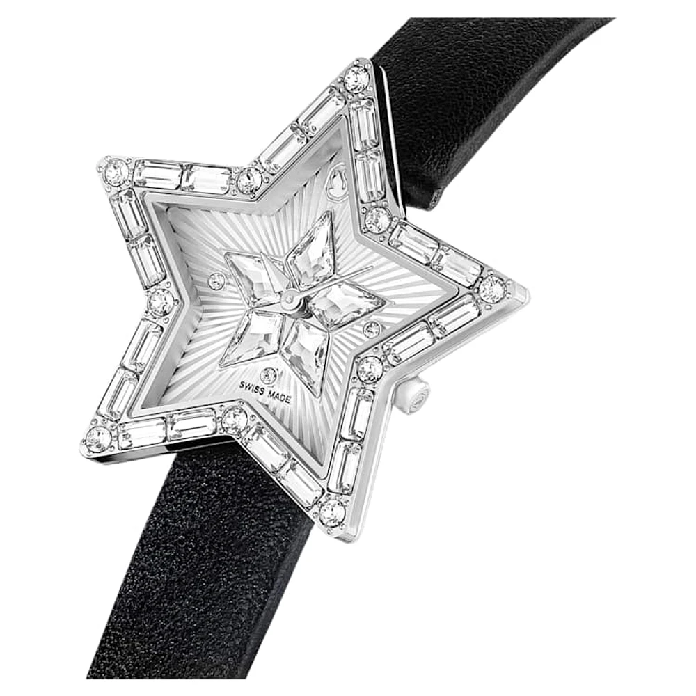 Symbolica Star watch, Swiss Made, Star, Leather strap, White, Stainless steel by SWAROVSKI