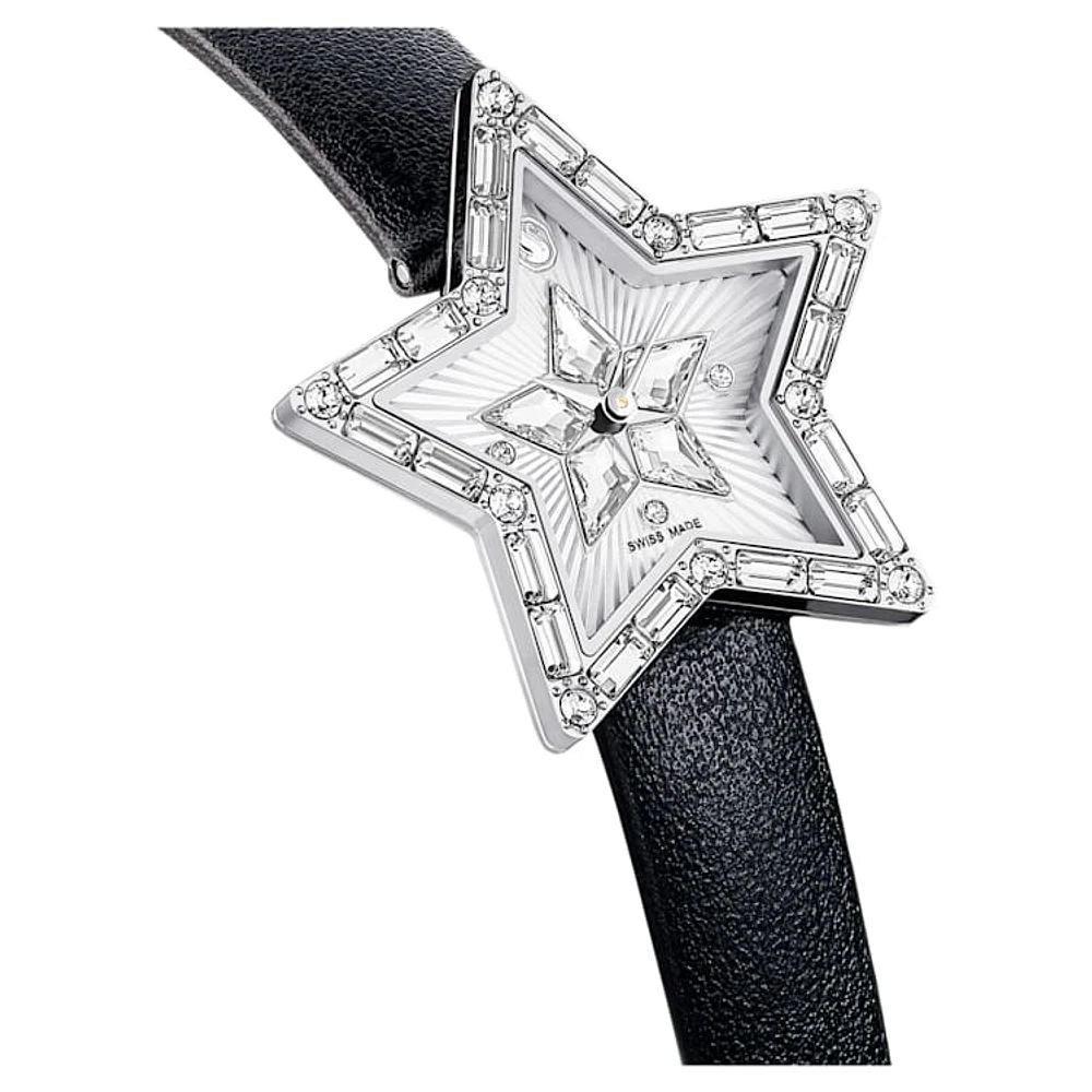 Symbolica Star watch, Swiss Made, Star, Leather strap, White, Stainless steel by SWAROVSKI